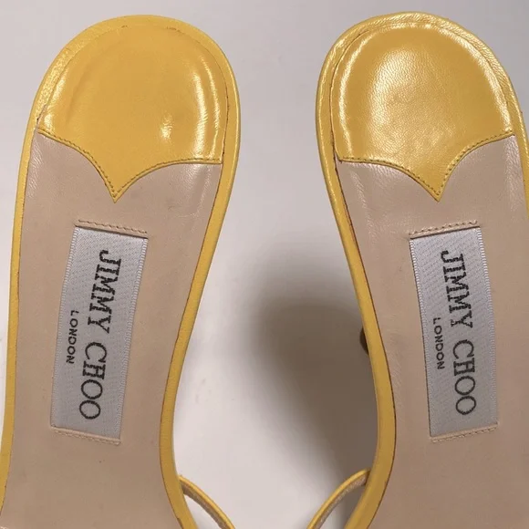 Jimmy Choo 💛 Strappy Kitten Sandal Heels in Yellow Size 7.5 Open Toe Mule Heel